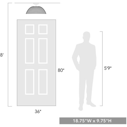 Rue 3 Light 19 inch Matte Black Semi-flush Ceiling Light in Painted Sweet Grass